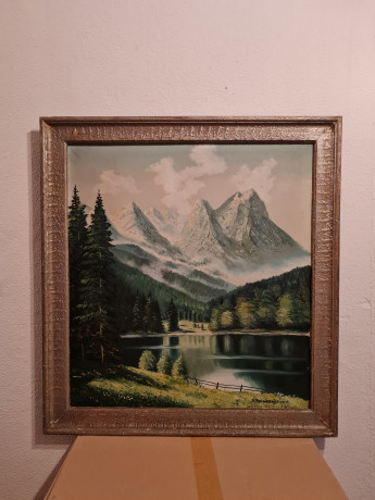 Картина винтажная "Горный пейзаж", масло, в раме, 73.5 х 80 см, Германия, 1980-90гг.