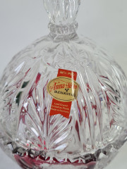 Ваза с крышкой винтажная Anna Hutte, хрусталь с красным декором, 13 x 17,5 см, Германия, 1960-70гг.