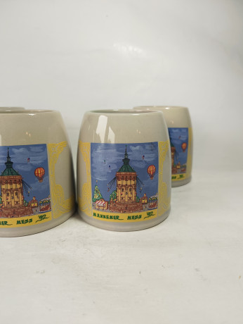 Немецкие пивные кружки винтажные Eichbaum Ureich "Мангеймерская ярмарка'92", растал, керамика, 4 шт., 0.5 л, 14 см, 1992 год.