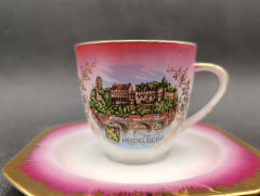 Кофейная пара винтажная K + T Bavaria / Kunst-Palette Regnitzlosau &quot;Гейдельберг&quot;, в розово-золотистых тонах, фарфор, Германия, 1960-70гг.