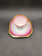 Кофейная пара винтажная K + T Bavaria / Kunst-Palette Regnitzlosau &quot;Гейдельберг&quot;, в розово-золотистых тонах, фарфор, Германия, 1960-70гг.