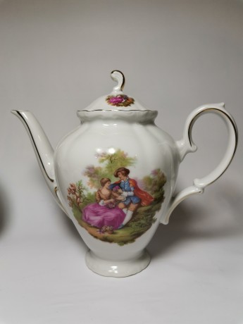 Winterling Schwarzenbach Bavaria, Винтерлинг Шварзенбах Кофейный набор на 5 персон с изображением мотивов "Галантная сцена" Фрагонара, Германия, 1950г