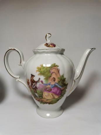 Winterling Schwarzenbach Bavaria, Винтерлинг Шварзенбах Кофейный набор на 5 персон с изображением мотивов "Галантная сцена" Фрагонара, Германия, 1950г