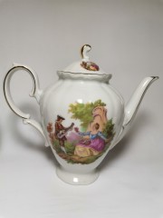 Winterling Schwarzenbach Bavaria, Винтерлинг Шварзенбах Кофейный набор на 5 персон с изображением мотивов &quot;Галантная сцена&quot; Фрагонара, Германия, 1950г