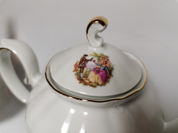 Winterling Schwarzenbach Bavaria, Винтерлинг Шварзенбах Кофейный набор на 5 персон с изображением мотивов "Галантная сцена" Фрагонара, Германия, 1950г