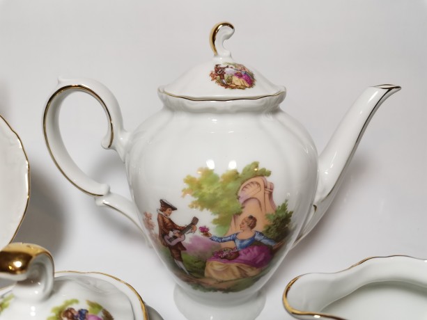 Winterling Schwarzenbach Bavaria, Винтерлинг Шварзенбах Кофейный набор на 5 персон с изображением мотивов "Галантная сцена" Фрагонара, Германия, 1950г