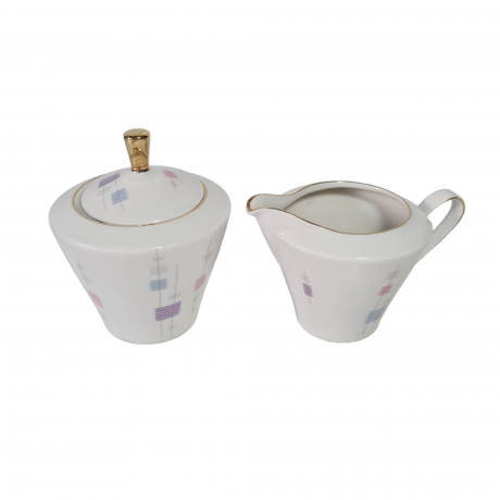 Сервиз чайный винтажный Schumann Arzberg Bavaria на 4 персоны, в пастельных тонах, фарфор, чайное трио - 4 шт., молочник, сахарница, Германия, 1970-80гг.