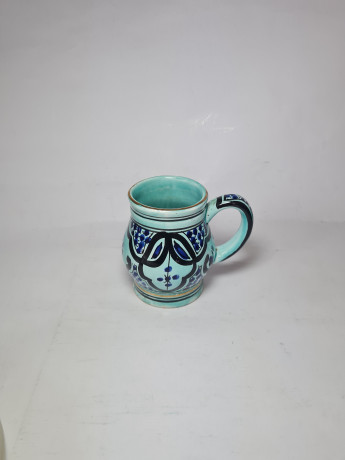 Винтажная кофейная чашка, светло-бирюзовый фарфор с темно-синим декором, ручная роспись, 11 x 12см, Германия, 1960-70гг.