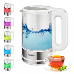 Mesko Mesko Wasserkocher MS 1301W 1,7 Liter, Glaskessel mit LED-Beleuchtung Edelstahl/Weiss Чайник Mesko MS 1301W 1,7 л, стеклянный чайник со светодиодной подсветкой нержавеющая сталь/белый