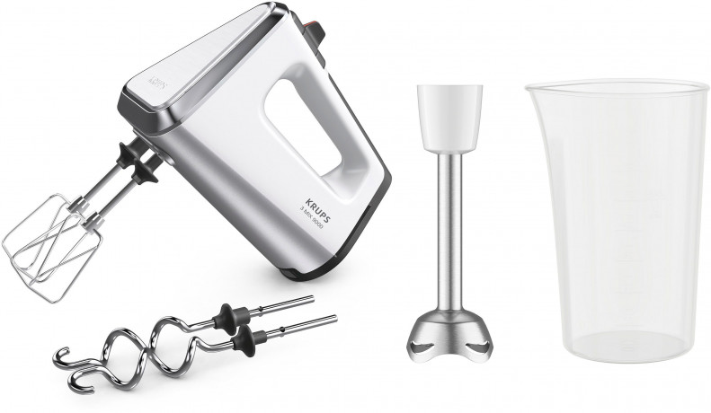 Krups Krups Handmixer GN9121 3, Mix 9000, 750 W, inkl. Schneebesen, Knethaken, Purierstab-Aufsatz, Messbecher  Ручной миксер Krups GN9121 3, Mix 9000, 750 Вт, включая венчик, крюк для теста, насадку для ручного миксера, мерный стакан
